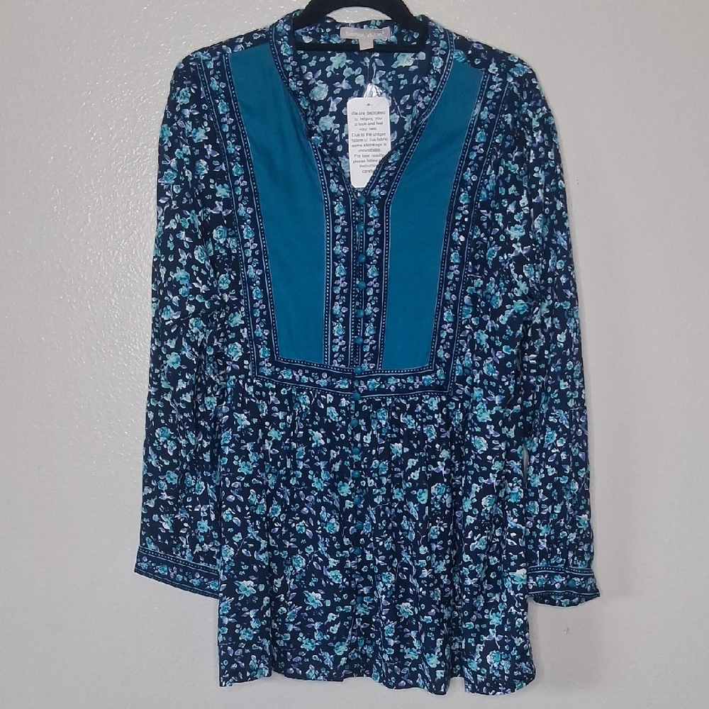Woman Within Blouse Button-Front Floral Print Cottagecore Long Slv 14/16 M